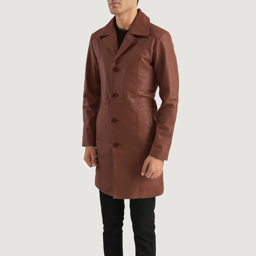 Don Long Brun Leather Coat för Herr