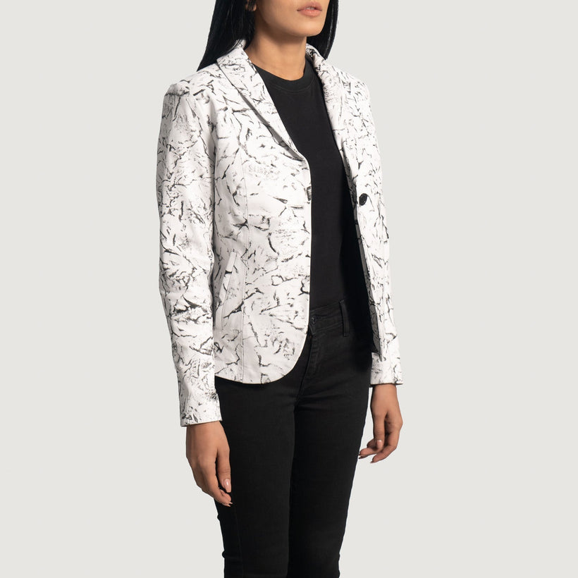 Donna Blake White Leather Blazer för Dam