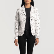 Women's Donna Blake White Leather Blazer för Dam - Lateral Side Profile View Showing Sleeve Cut &amp; Athletic Taper Fit