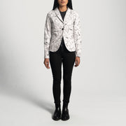 Close-Up Detail of Notch &amp; Button Hardware on Women's Donna Blake White Leather Blazer för Dam