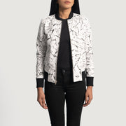 Women's Donna Blake White Bomberjacka i Läder för Dam - Lateral Side Profile View Showing Sleeve Cut &amp; Athletic Taper Fit