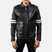 Dragonhide Svart Läderjacka för Herr in Black Sheepskin Leather - Front Profile View &amp; Tailored Silhouette | Buy Online