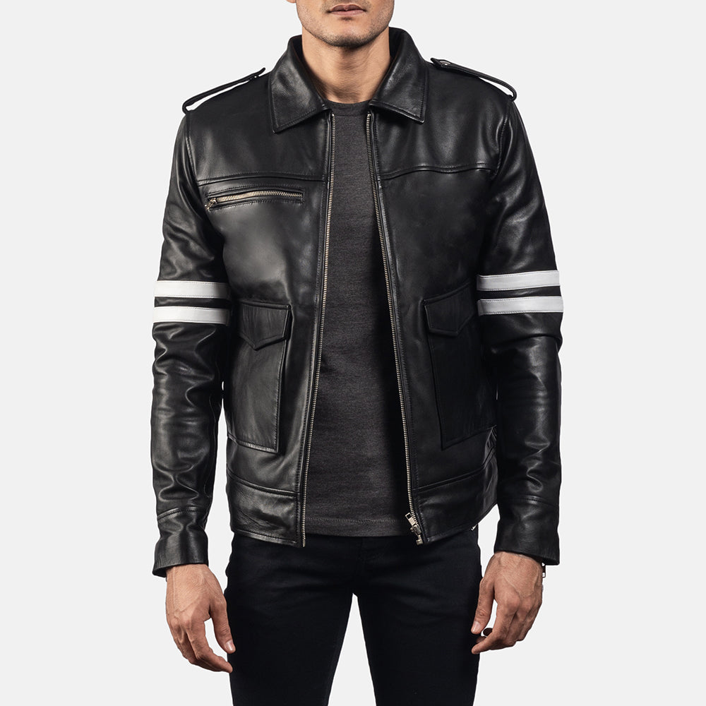 Dragonhide Svart Läderjacka för Herr - Lateral Side Profile View Showing Sleeve Cut &amp; Athletic Taper Fit