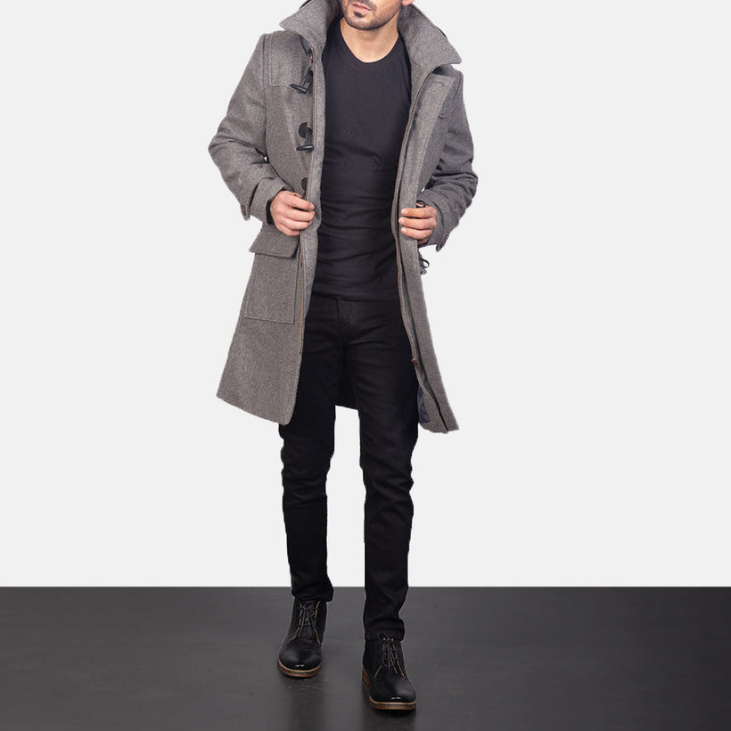 Drake Grey Wool Hooded Duffle Coat för Herr
