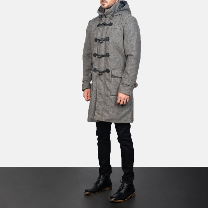 Drake Grey Wool Hooded Duffle Coat för Herr