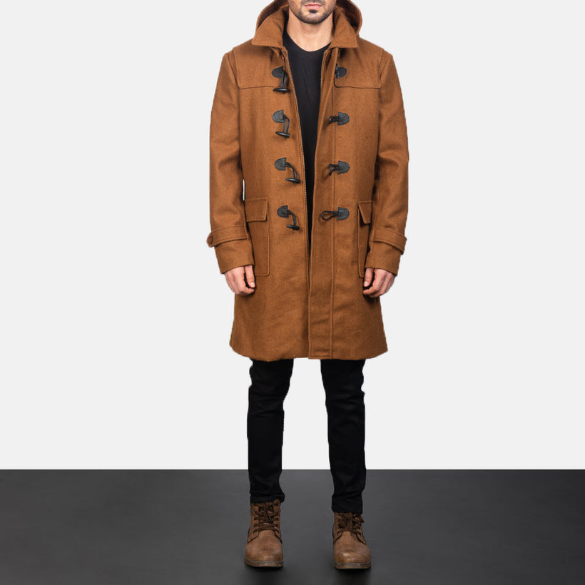 Drake Khaki Wool Hooded Duffle Coat för Herr