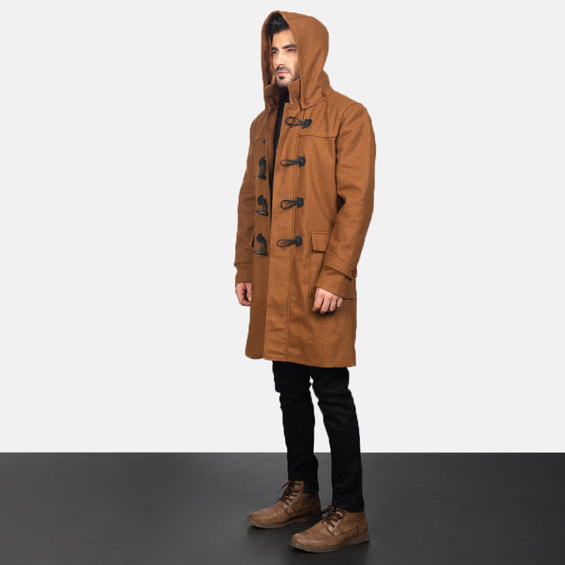 Drake Khaki Wool Hooded Duffle Coat för Herr