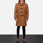 
Närbildsdetalj of Shirt with Removable Hood & Toggle Buttons with Placket & Zipper Hardware on Drake Khaki Wool Duffle Coat