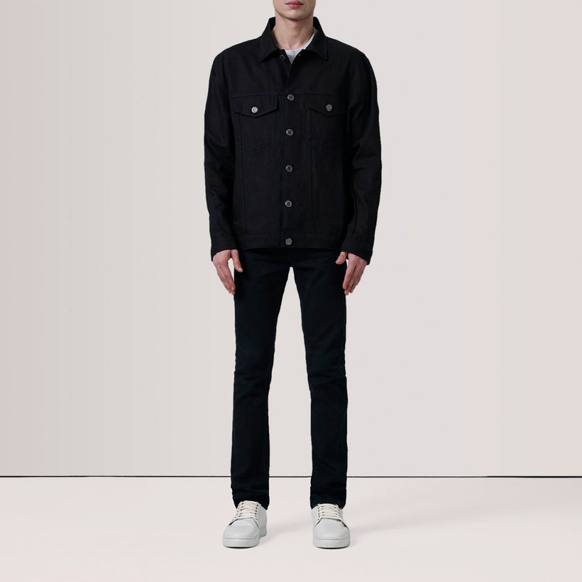 Eddie Svart Oversized Denim Trucker Läderjacka för Herr