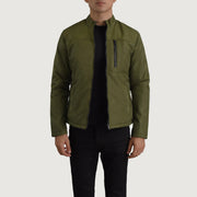 Elliot Green Lightweight Läderjacka för Herr in Green Full-Grain Leather - Front Profile View &amp; Tailored Silhouette | Buy Online