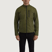 Close-Up Detail of Classic Collar &amp; Zipper Hardware on Elliot Green Lightweight Läderjacka för Herr
