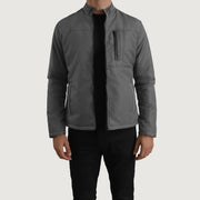 Elliot Grey Lightweight Läderjacka för Herr in Grey Full-Grain Leather - Front Profile View &amp; Tailored Silhouette | Buy Online