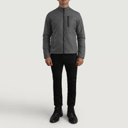 Elliot Grey Lightweight Läderjacka för Herr - Lateral Side Profile View Showing Sleeve Cut &amp; Athletic Taper Fit