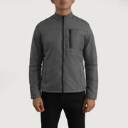 Close-Up Detail of Classic Collar &amp; Zipper Hardware on Elliot Grey Lightweight Läderjacka för Herr