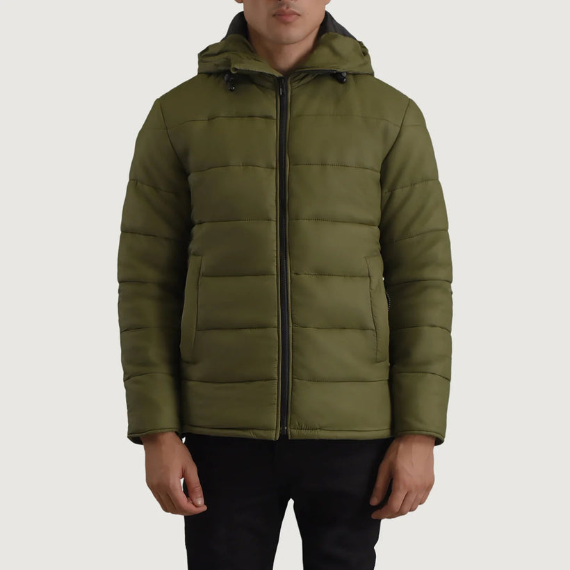 Erico Green Hooded Puffer Läderjacka för Herr