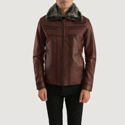 
Evan Hart Fur Brun Läderjacka för Herr in Distressed Brown Sheepskin Burnishing - Framifrån med skräddarsydd silhuett | Handla online