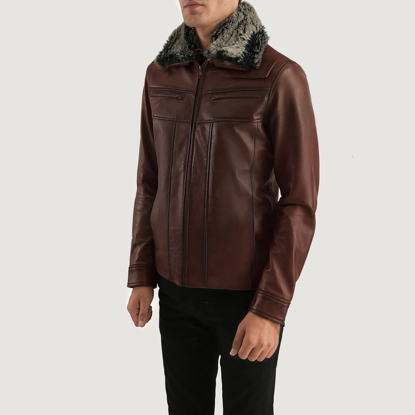 Evan Hart Fur Brun Läderjacka för Herr