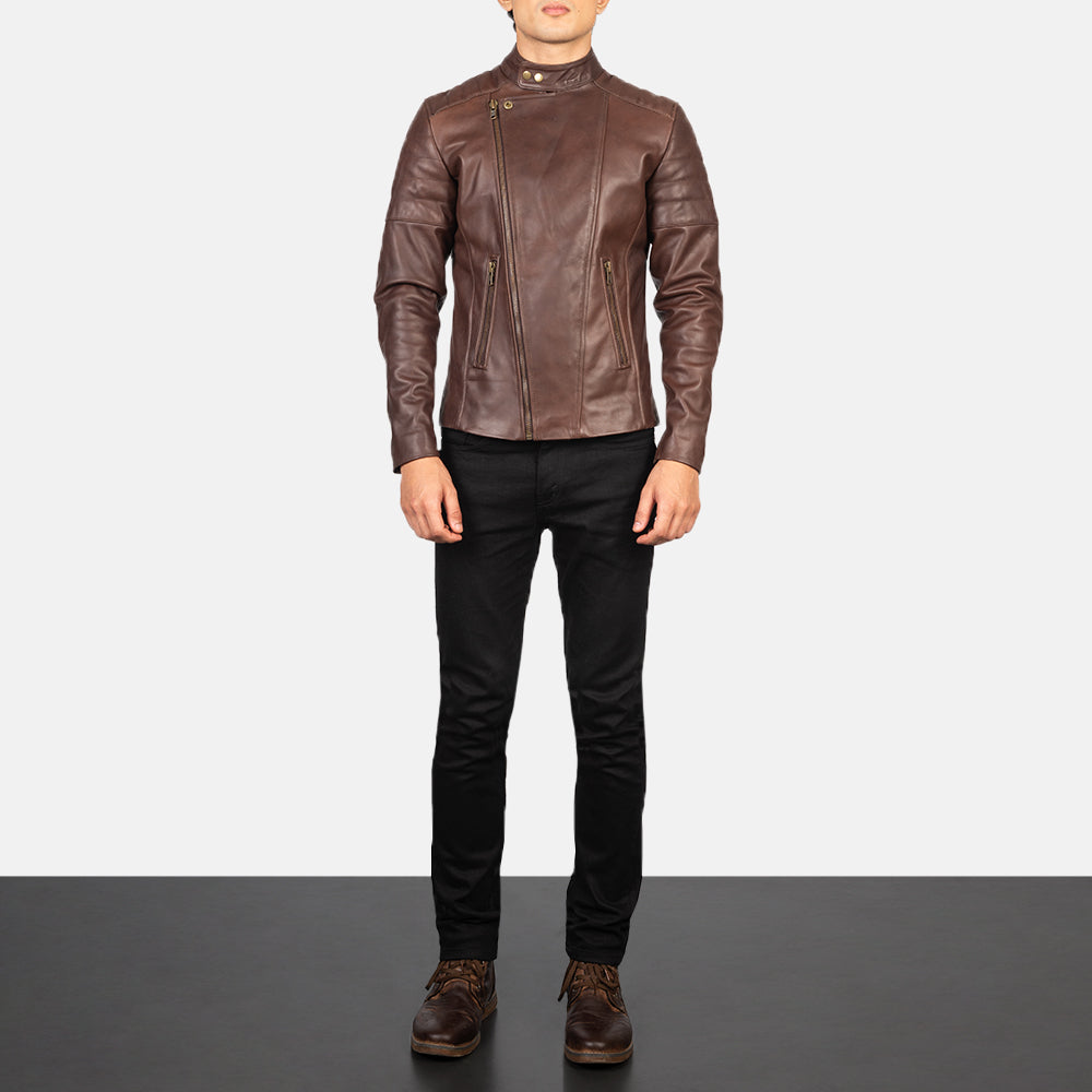 Faisor Mocha Bikerjacka i Läder för Herr – alternate product view 3