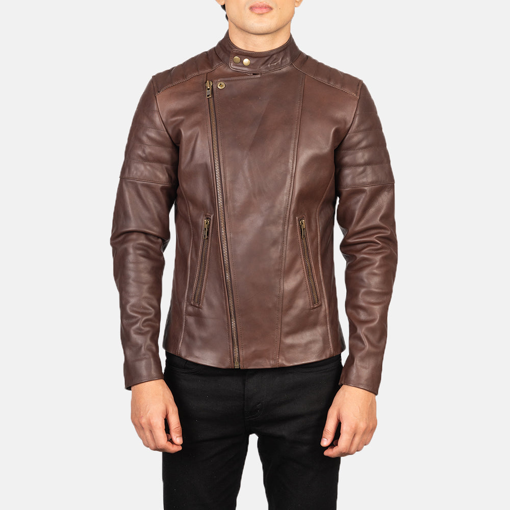 Faisor Mocha Bikerjacka i Läder för Herr – alternate product view 5