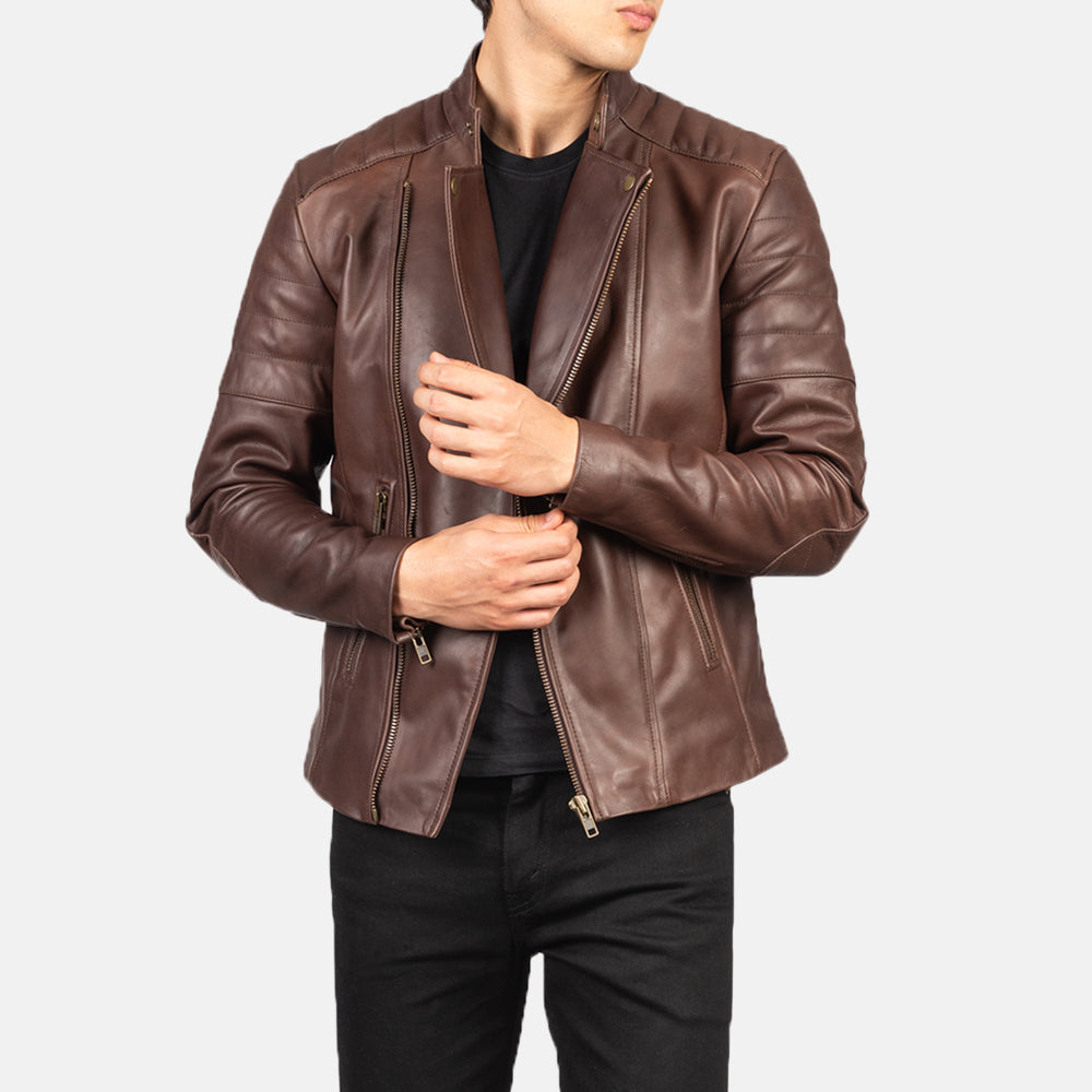 Faisor Mocha Bikerjacka i Läder för Herr – alternate product view 6