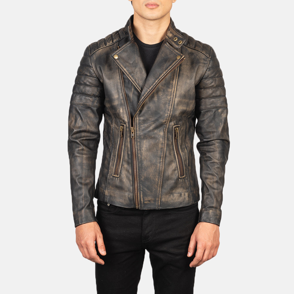 Faisor Mocha Bikerjacka i Läder för Herr – alternate product view 1