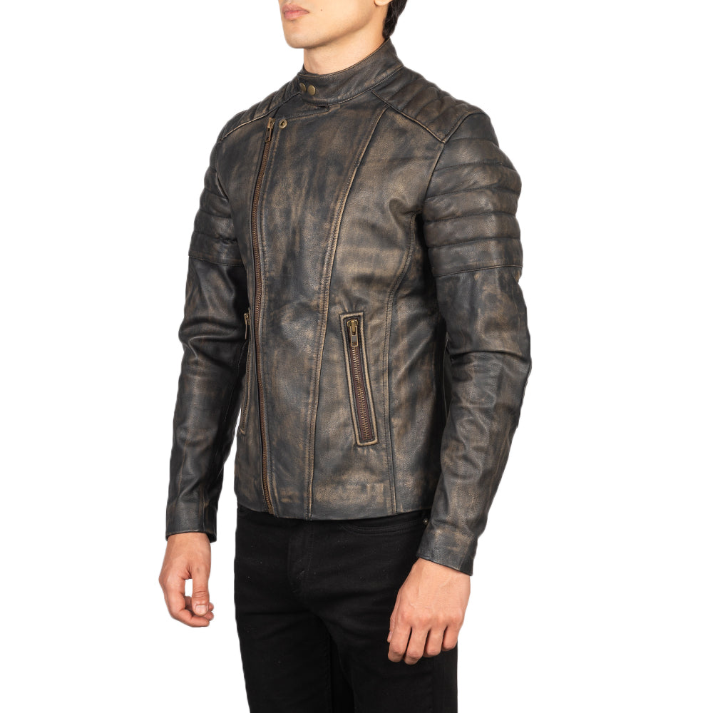 Faisor Mocha Bikerjacka i Läder för Herr – alternate product view 2