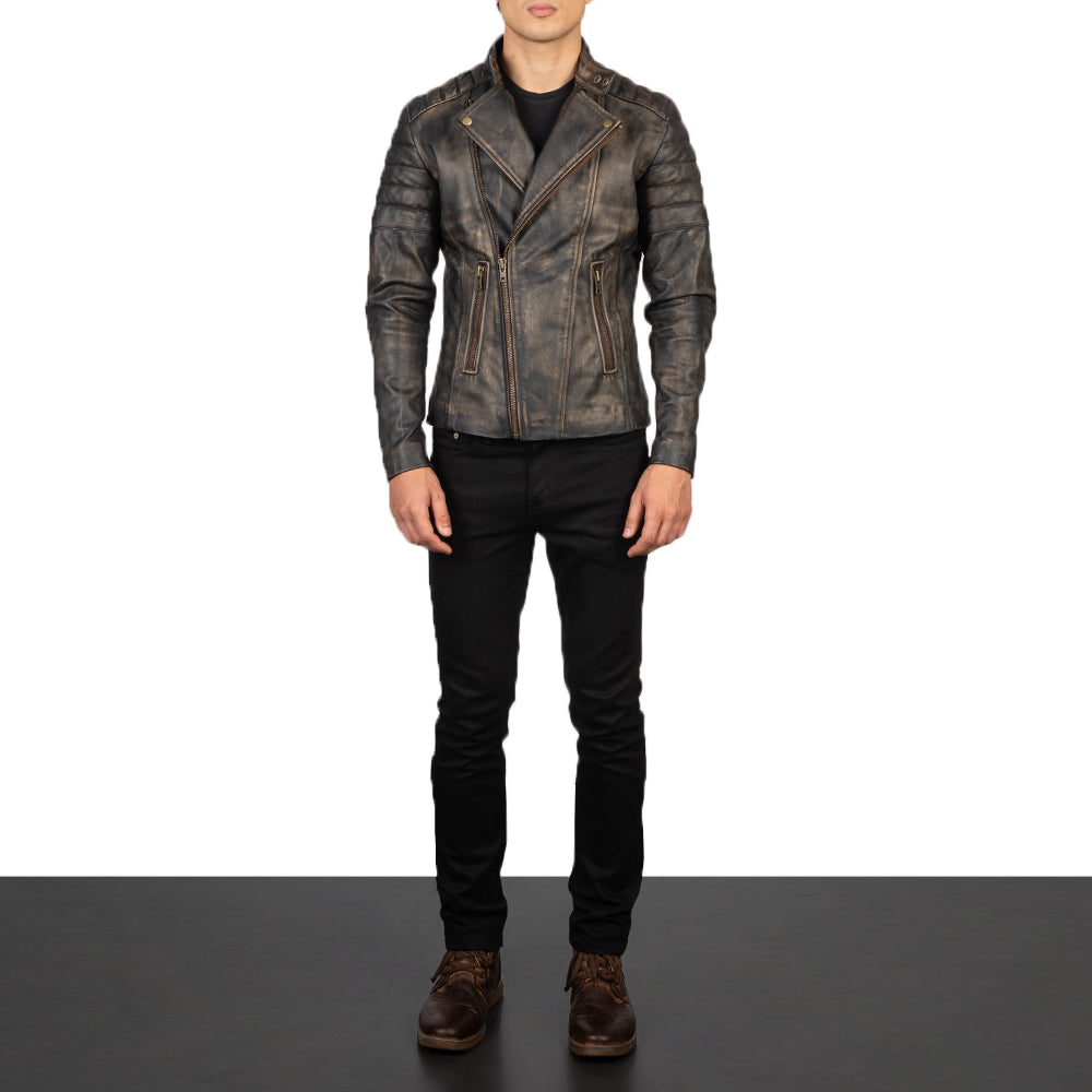 Faisor Mocha Bikerjacka i Läder för Herr – alternate product view 3