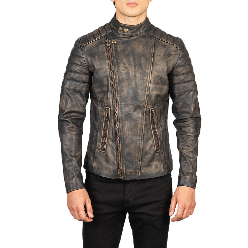 Faisor Mocha Bikerjacka i Läder för Herr – alternate product view 4
