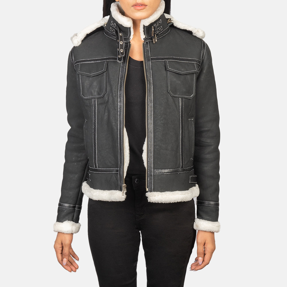 Fiona Hooded Shearling Läderjacka för Dam – alternate product view 1