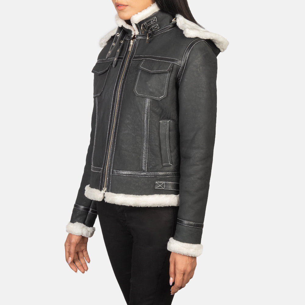 Fiona Hooded Shearling Läderjacka för Dam – alternate product view 2