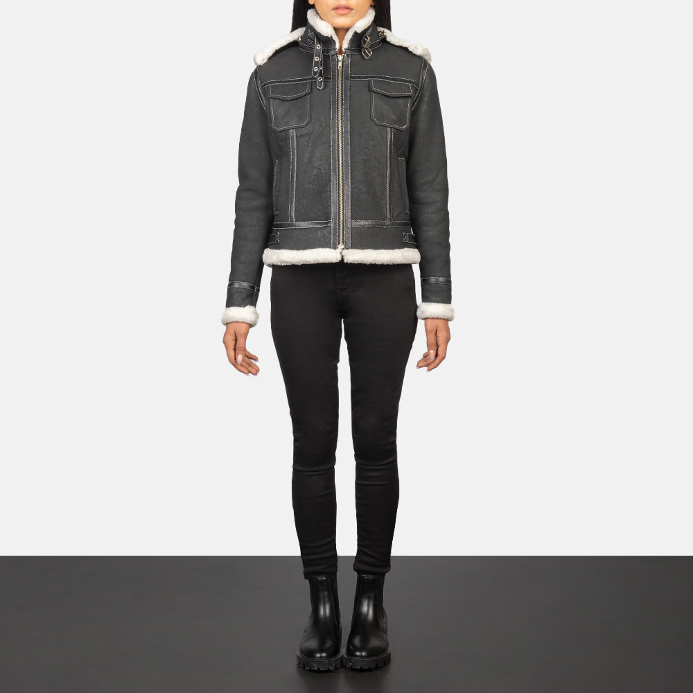 Fiona Hooded Shearling Läderjacka för Dam – alternate product view 3