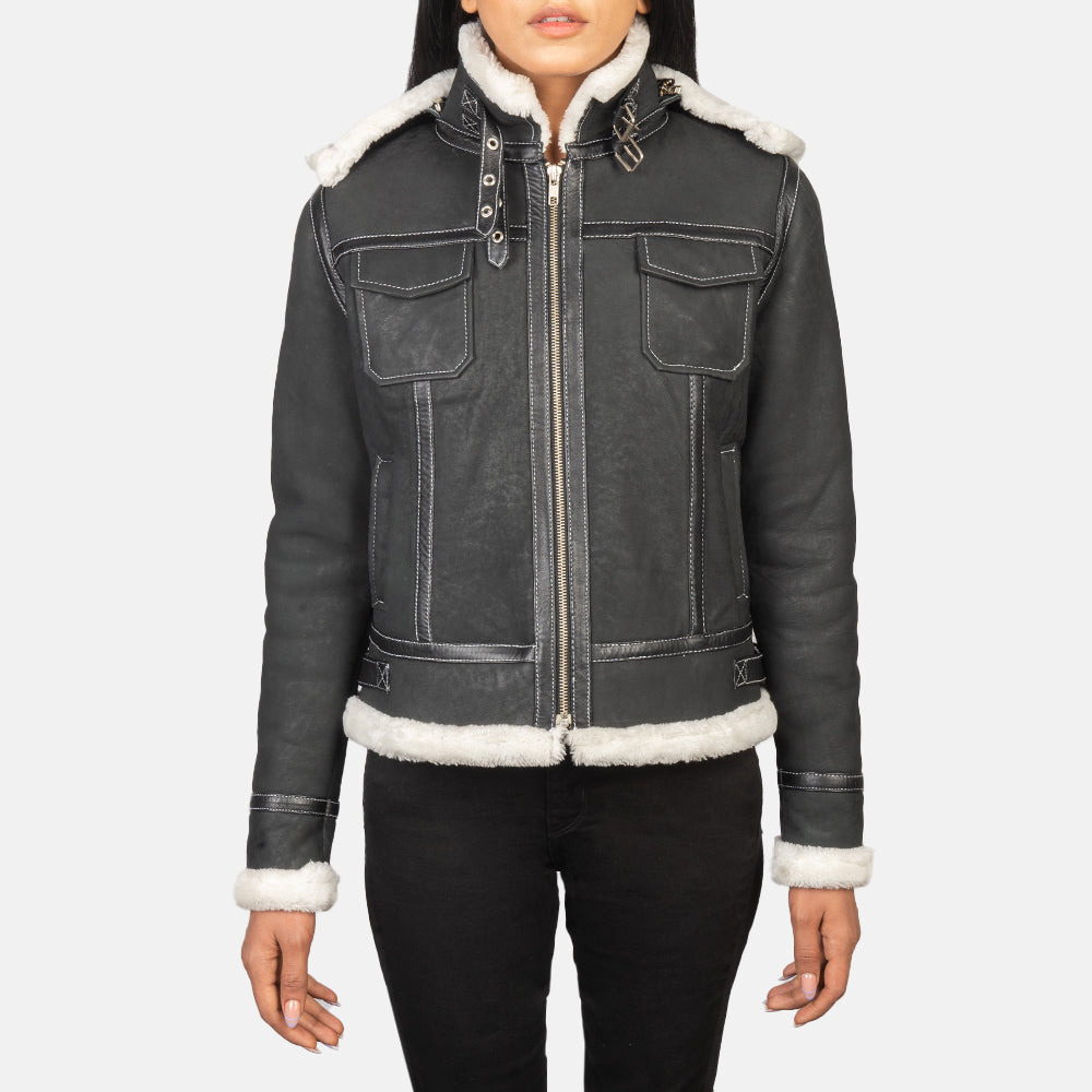 Fiona Hooded Shearling Läderjacka för Dam – alternate product view 4