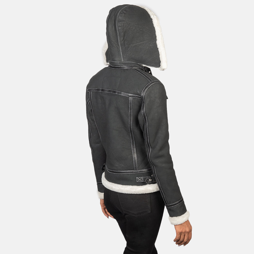 Fiona Hooded Shearling Läderjacka för Dam – alternate product view 5