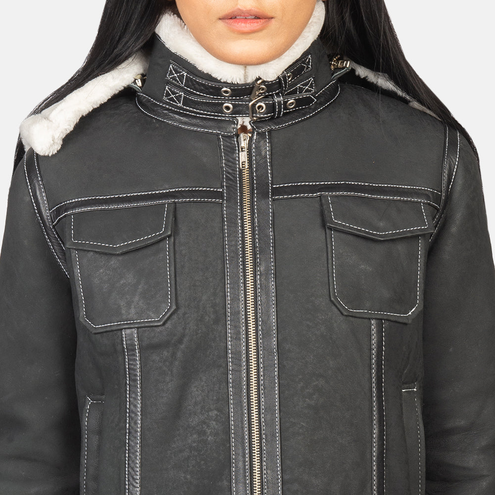 Fiona Hooded Shearling Läderjacka för Dam – alternate product view 6