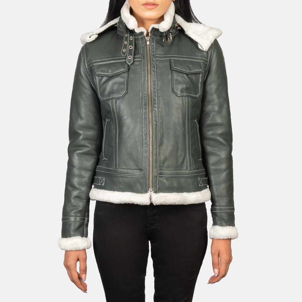 Fiona Hooded Shearling Läderjacka för Dam – alternate product view 1