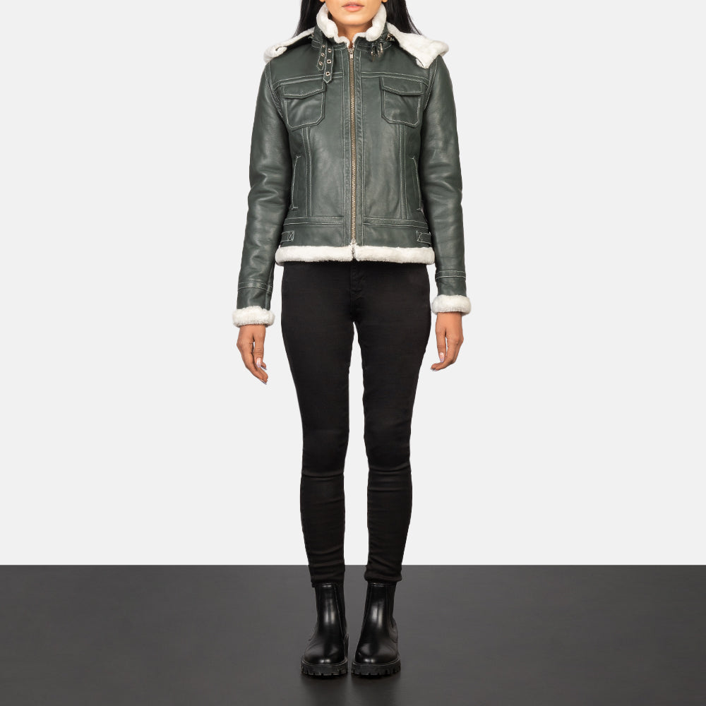 Fiona Hooded Shearling Läderjacka för Dam – alternate product view 2