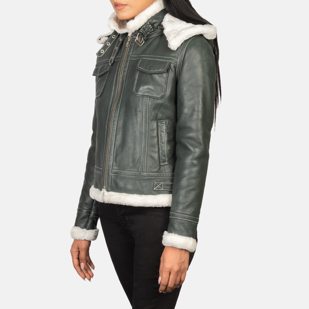 Fiona Hooded Shearling Läderjacka för Dam – alternate product view 3