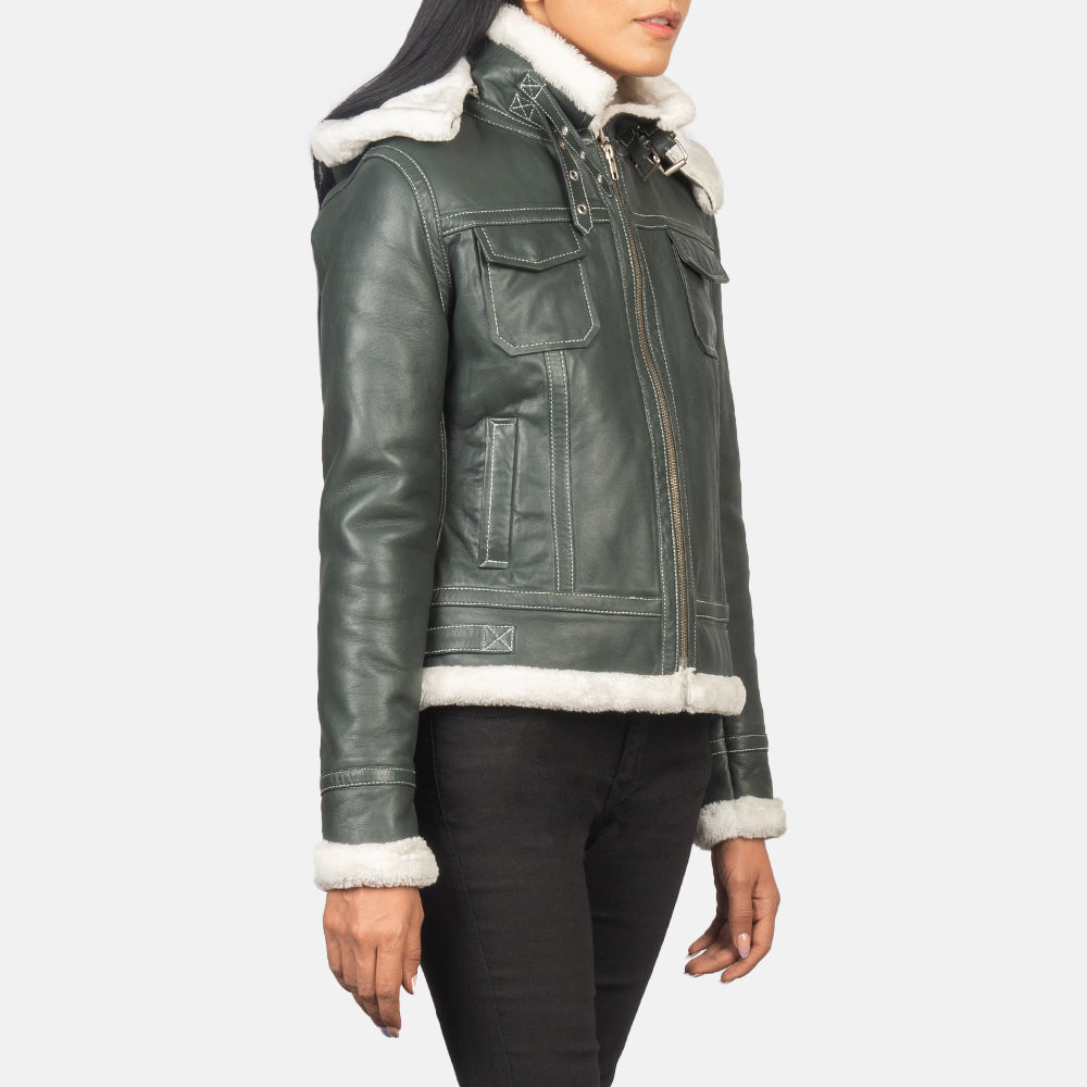 Fiona Hooded Shearling Läderjacka för Dam – alternate product view 4