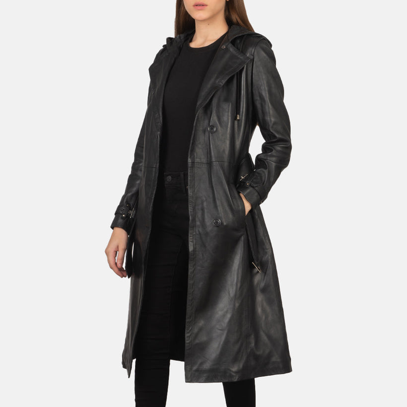 Fixon Hooded Svart Trench Coat för Dam