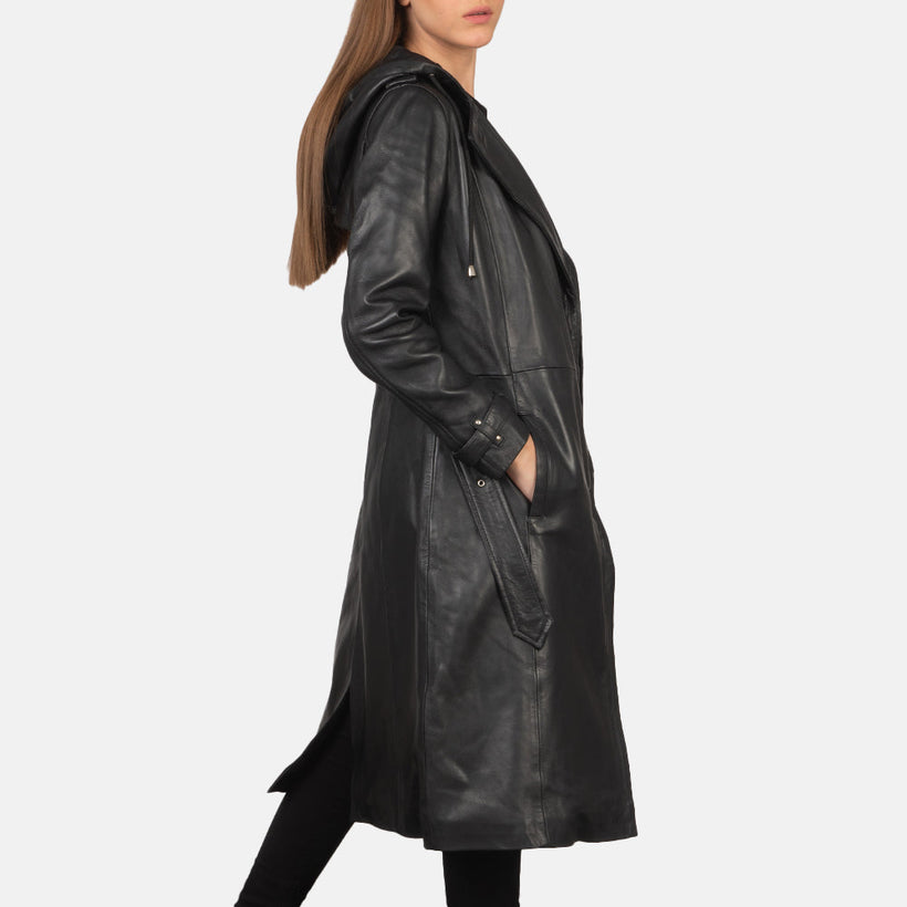 Fixon Hooded Svart Trench Coat för Dam