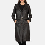
Fixon Hooded Brun Trenchcoat i Läder för Dam in Brown Sheepskin Leather - Framifrån med skräddarsydd silhuett | Handla online