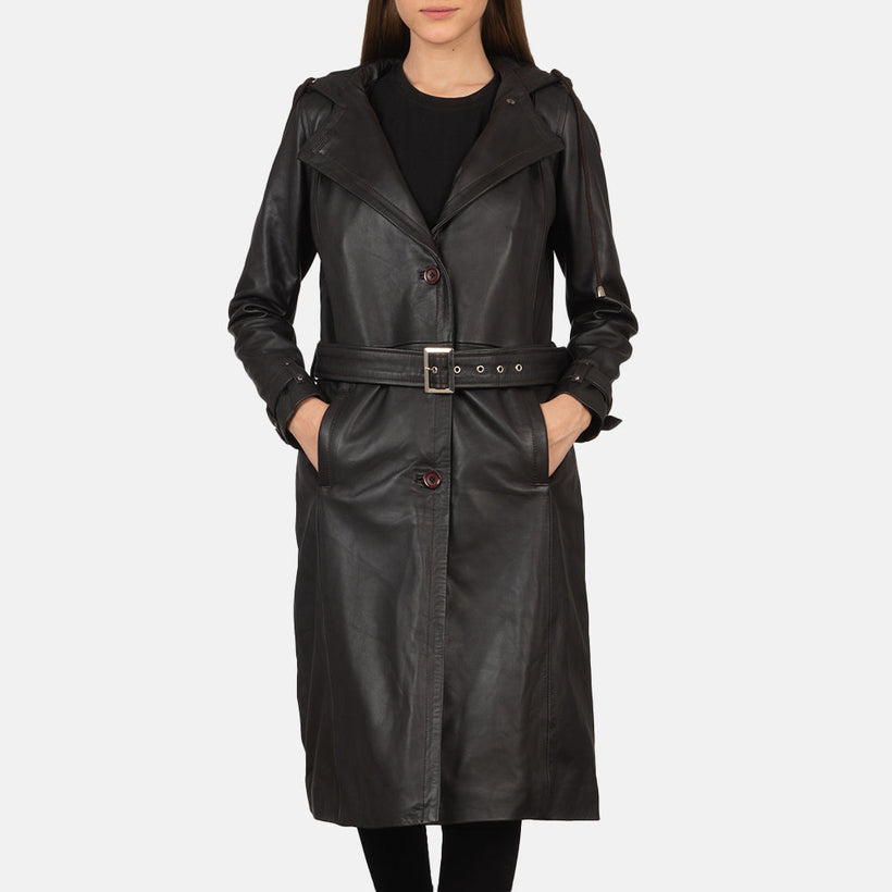 Fixon Hooded Brun Trench Coat för Dam