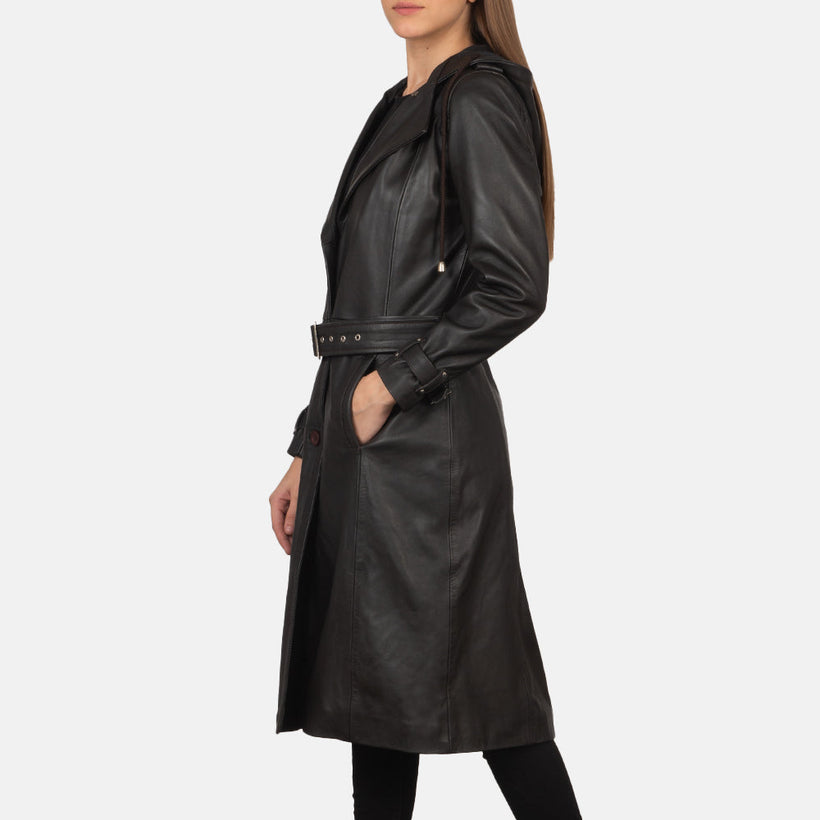 Fixon Hooded Brun Trench Coat för Dam