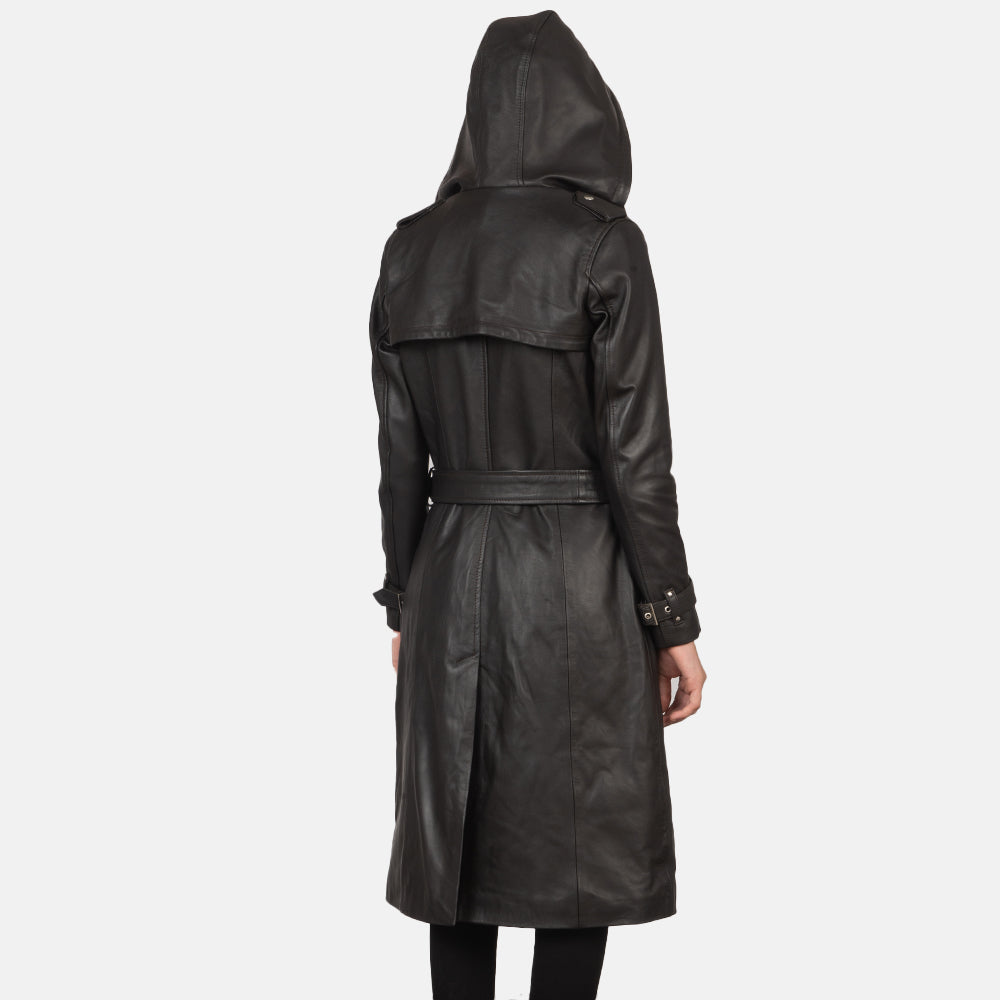 
Närbildsdetalj of Hooded & Button + Belt Hardware on Fixon Hooded Brun Trenchcoat i Läder för Dam