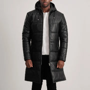 
Floyd Tan Hooded Leather Puffer Coat in Tan Brown Sheepskin Leather - Framifrån med skräddarsydd silhuett | Handla online