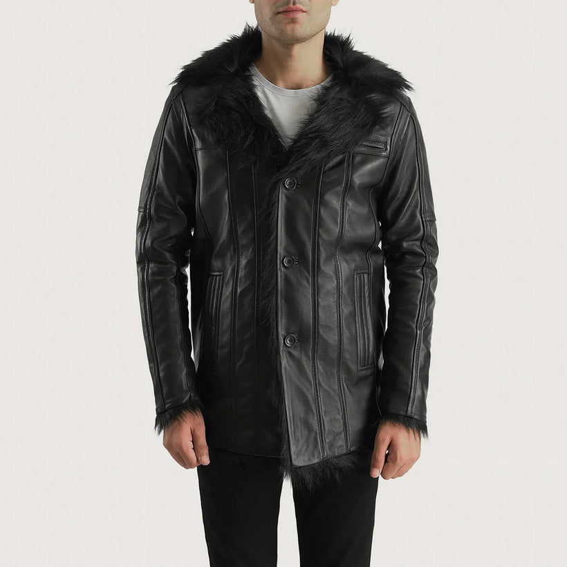 Furcliff Svart Leather Coat för Herr