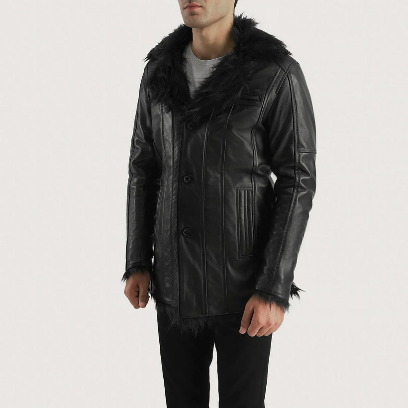 Furcliff Svart Leather Coat för Herr