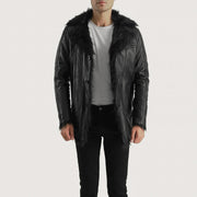 Men's Furcliff Svart Leather Coat för Herr - Lateral Side Profile View Showing Sleeve Cut &amp; Athletic Taper Fit