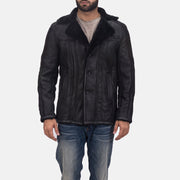 Men's Furcliff Double Face Shearling Leather Coat för Herr - Lateral Side Profile View Showing Sleeve Cut &amp; Athletic Taper Fit