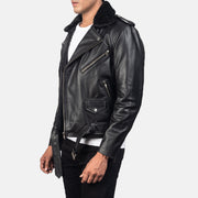 Black Cowhide Leather Biker Jacket - Back View Showing Tailored Shoulder Fit &amp; Clean Hemline